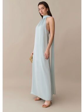New O.P.T By Few Moda Alessia Maxi Dress Chiffon Neck Scarf Size Small Frost